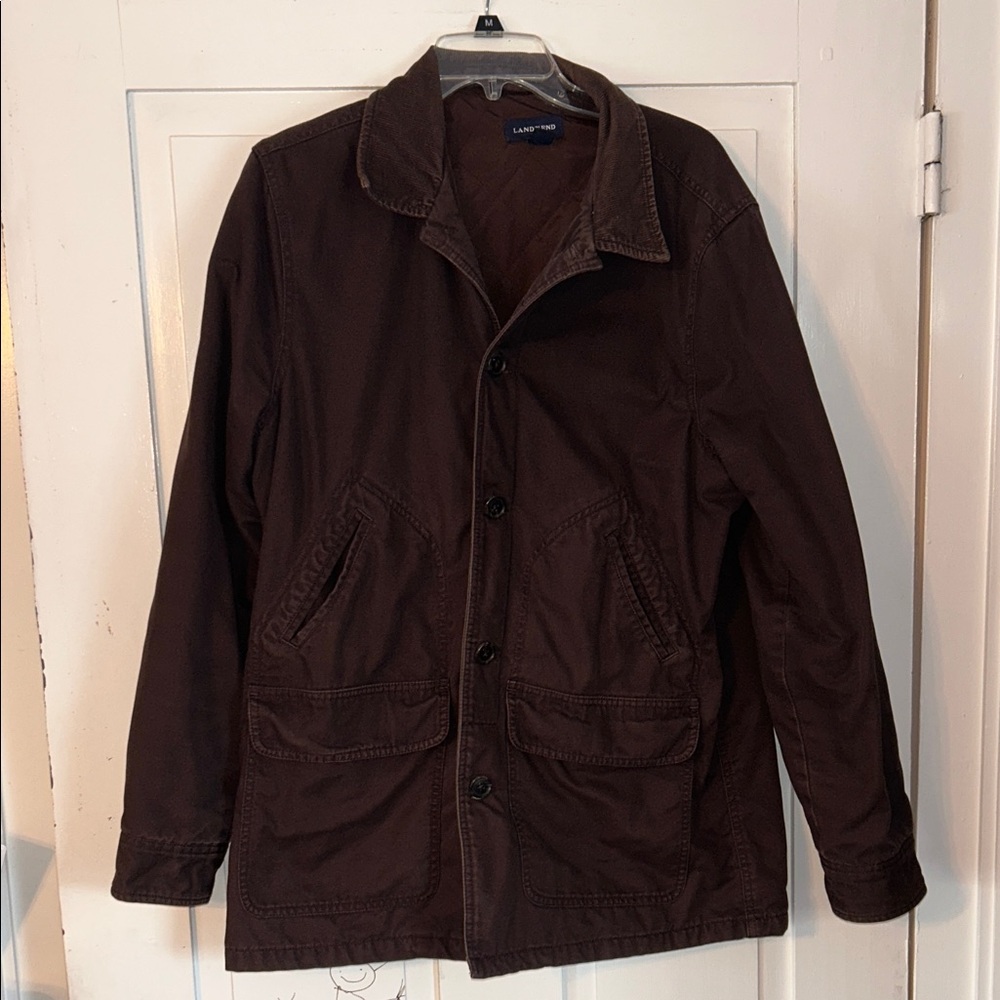 Lands' End Men's Chocolate Brown Barn Jacket Medium Corduroy Collar Chore Field